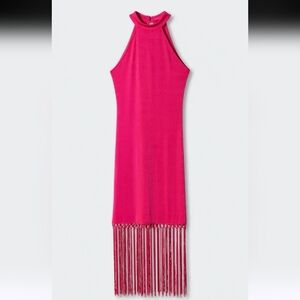 Mango Fringed Pink Dress Sz S